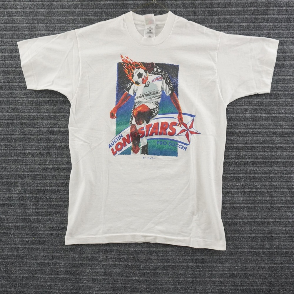 Vintage 90s Austin Lone Stars Soccer Fruit of the Loom T-Shirt Mens L White